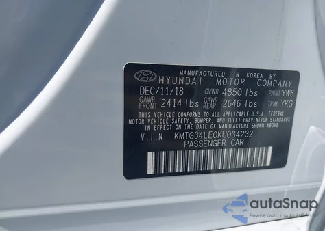 2019 Genesis G70 3.3T Advanced из США, поврежденный, VIN KMTG34LE0KU034232